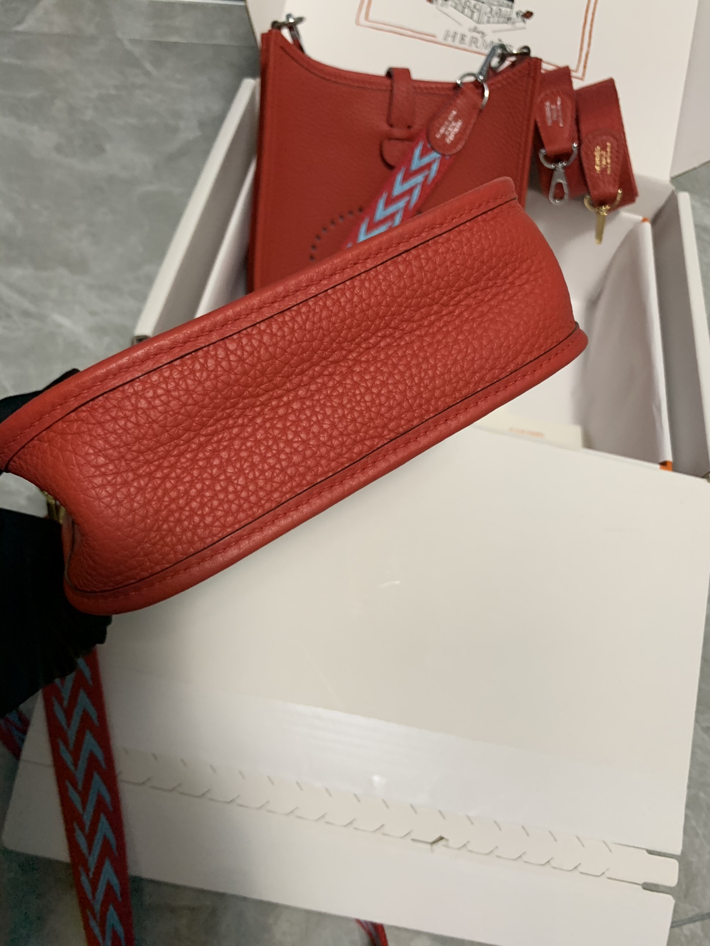 Replica Hermes Evelyne Mini Bag 17cm Original Togo Leather Watermelon Red