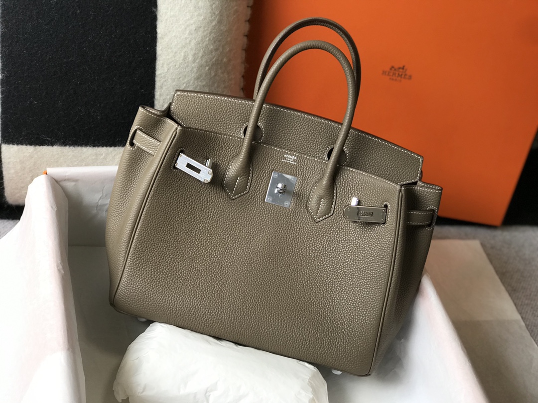 Hermes Birkin 30CM 35CM Togo Leather Elephant Grey With Silver
