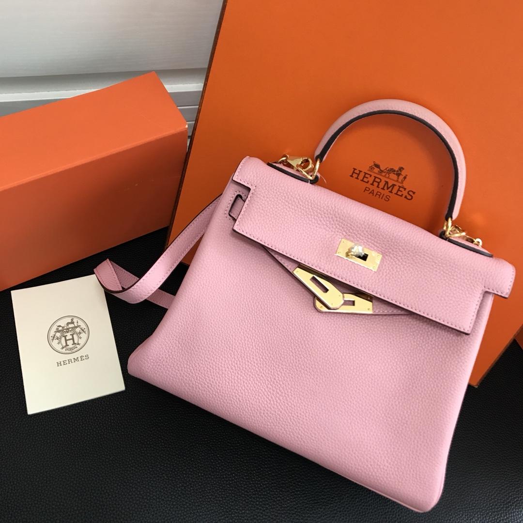 Hermes 25cm Kelly Bag Togo Leather Handbag Pink