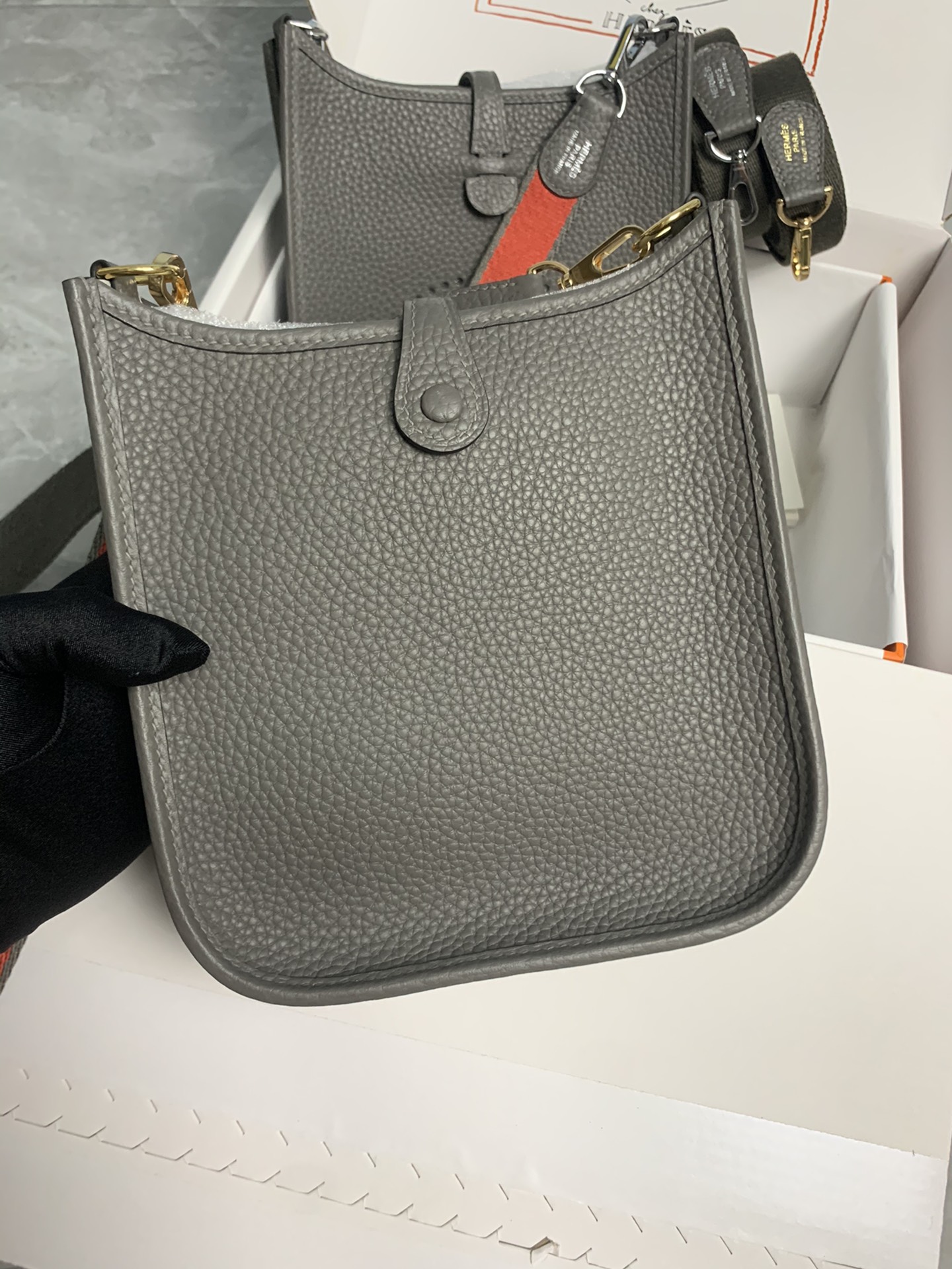 Replica Hermes Evelyne Mini Bag 17cm Original Togo Leather Grey