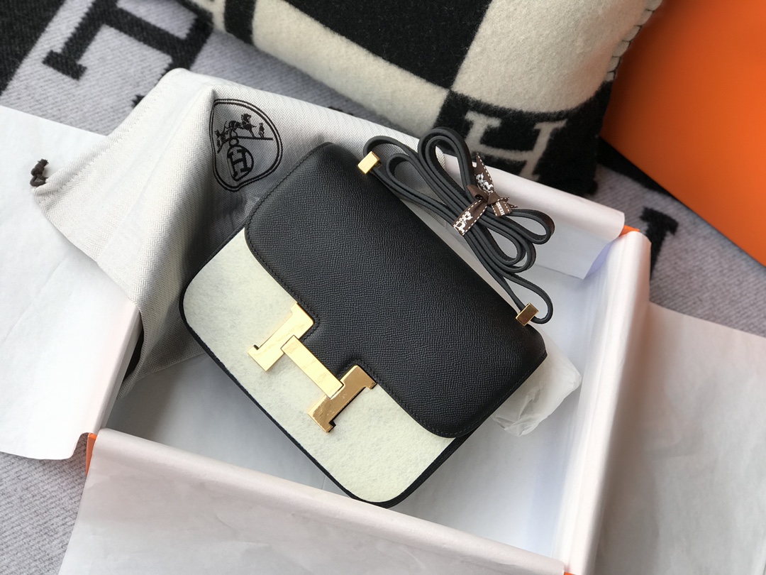 Replica Hermes Constance Bag Epsom Leather Black Wiht Gold 19cm and 23cm