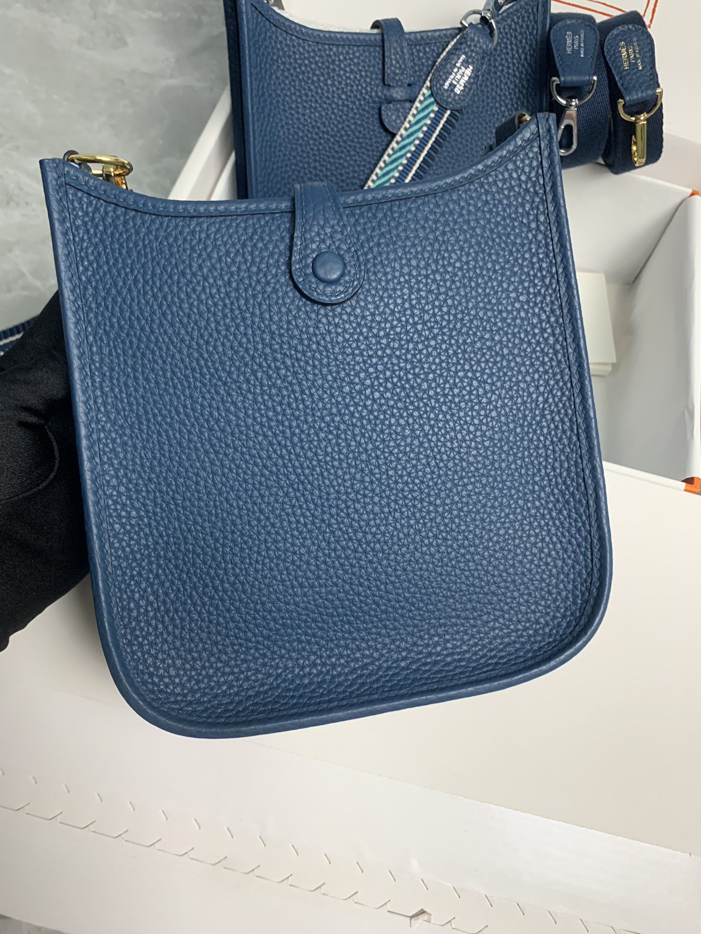 Replica Hermes Evelyne Mini Bag 17cm Original Togo Leather Blue