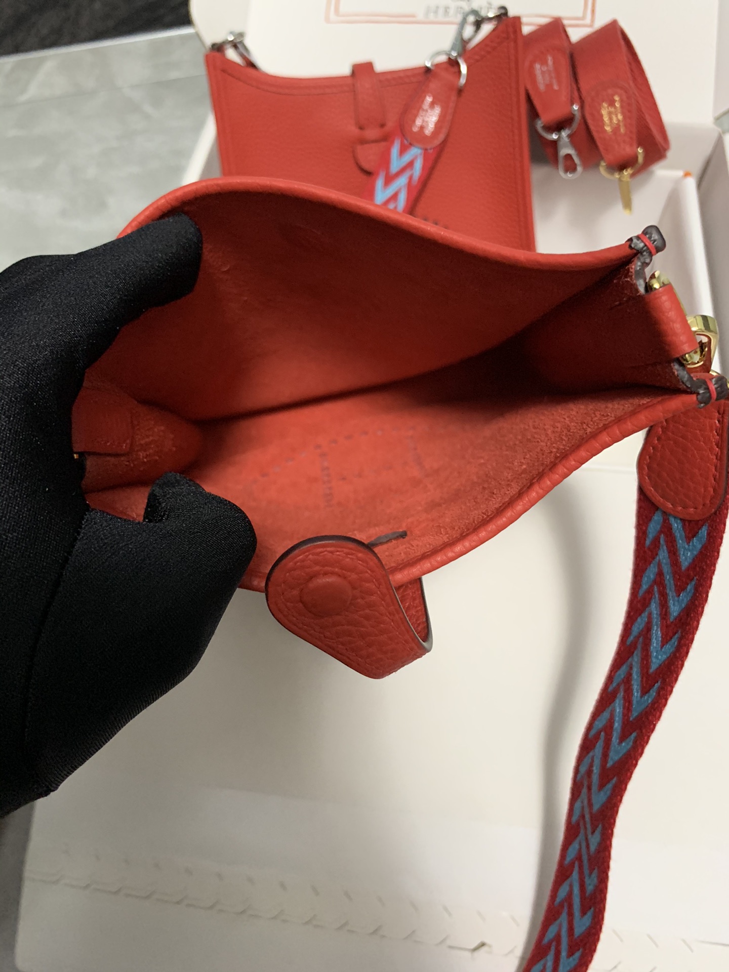 Replica Hermes Evelyne Mini Bag 17cm Original Togo Leather Watermelon Red